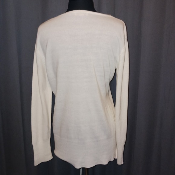 New‎ York & Company Women's soft Cream V Neck Long Sleeve Knit Sweater Top - Picture 5 of 7